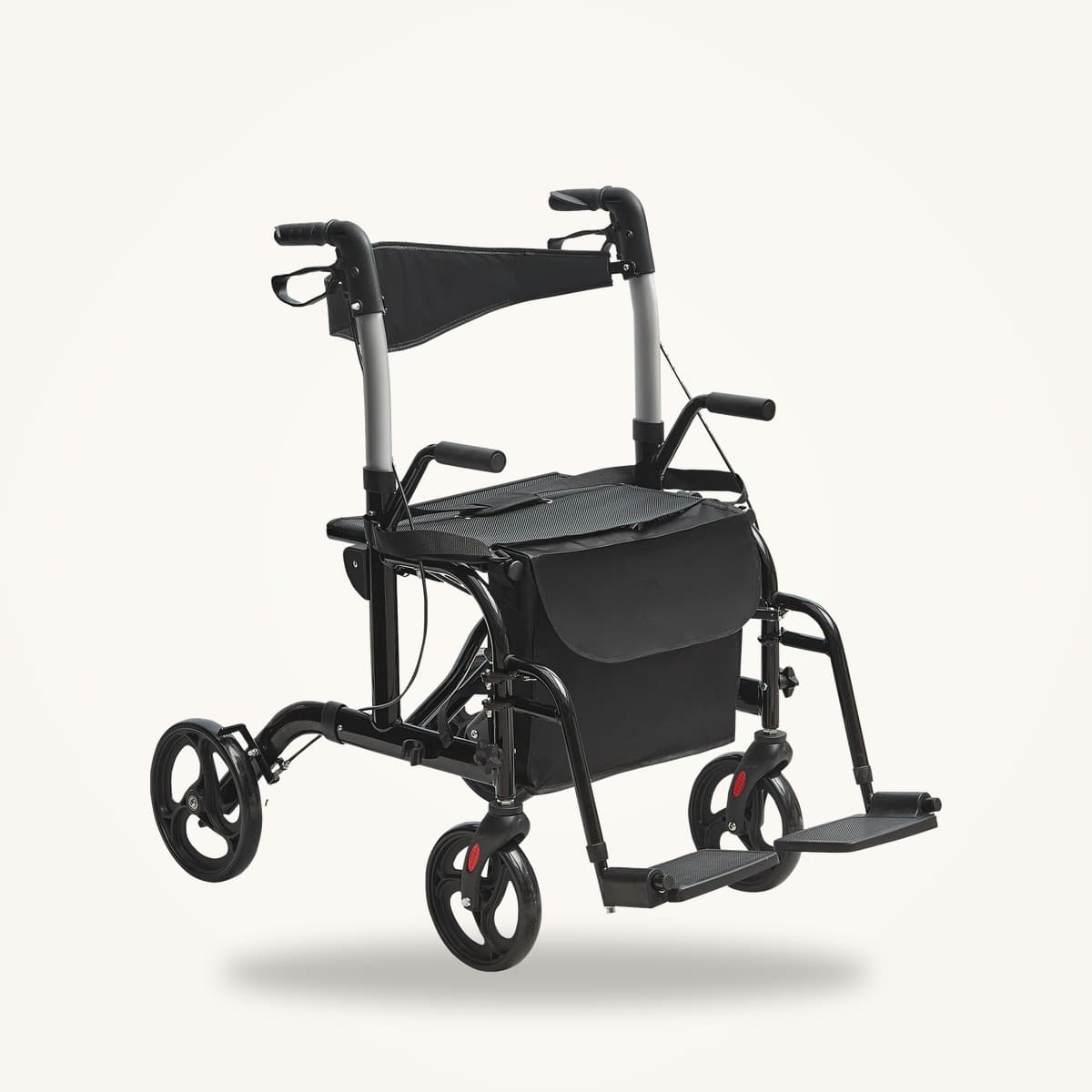Déambulateur fauteuil 2 en 1 avec repose-pieds rabattables et quatre roues