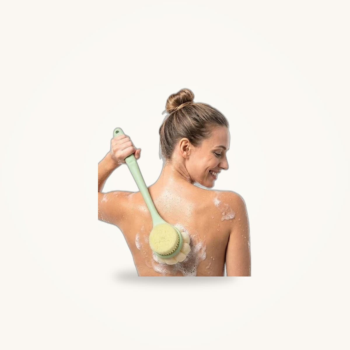 Éponge de bain à manche télescopique déployé, tête en mousse alvéolée douce