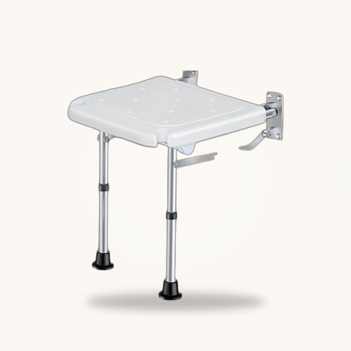 Siège de douche rabattable mural avec deux pieds d'appui télescopiques réglables